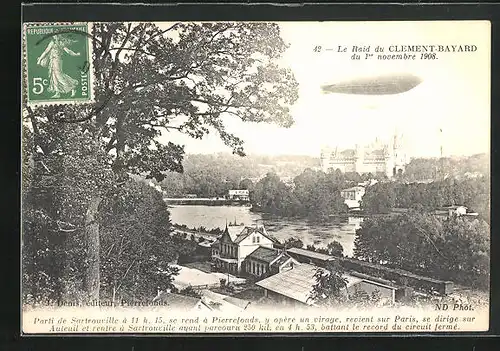 AK Sartrouville, Le Raid du Clement-Bayard 1908, Zeppelin über der Stadt