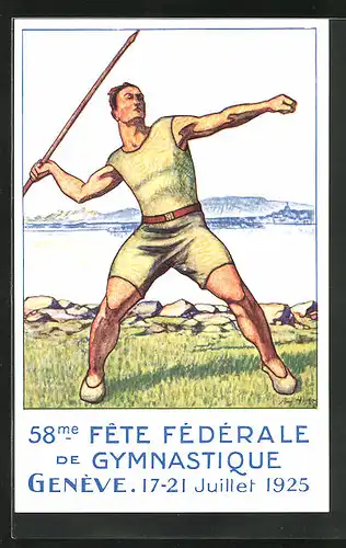 AK Genève, 58me Fete Fédérale de Gymnastique 1925, Sperrwerfer, Turnfest