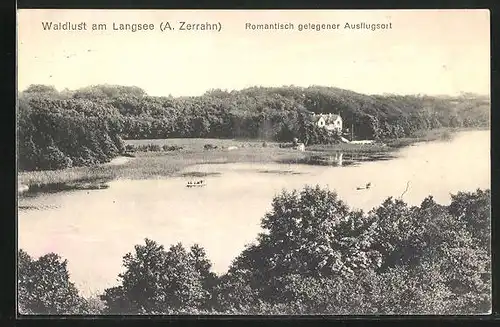 AK Nübel, Waldlust am Langsee, Ortspartie aus der Vogelschau, Blick auf den See