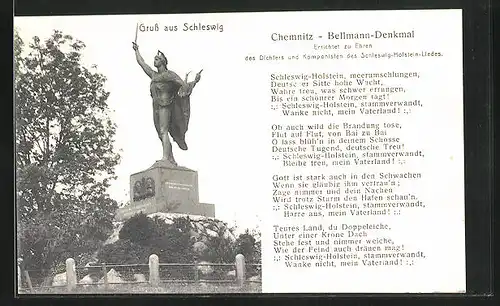 AK Schleswig, Chemnitz-Bellmann-Denkmal, Text Schleswig-Holstein-Lied