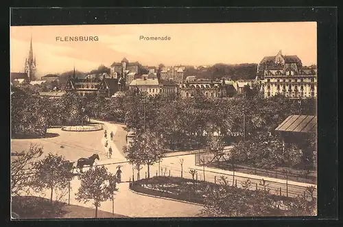 AK Flensburg, Promenade aus der Vogelschau