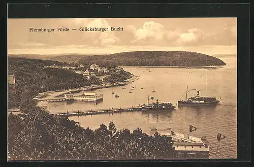 AK Flensburg, Flensburger Förde, Dampferanlegestelle in der Glücksburger Bucht