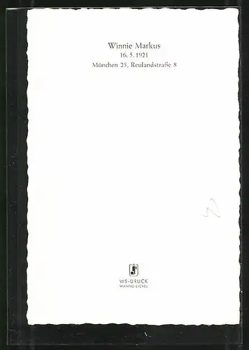 AK Schauspielerin Winnie Markus mit fröhlichem Gesicht