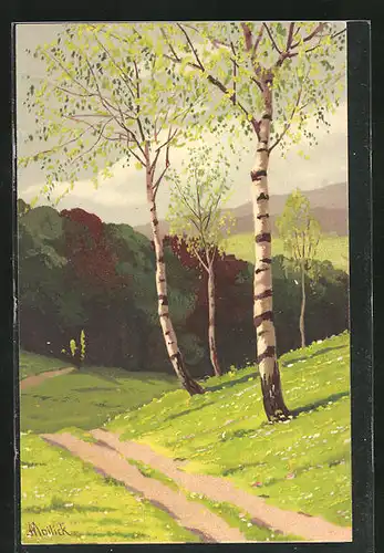 Künstler-AK Alfred Mailick: Landschaft im Frühling mit Pollen