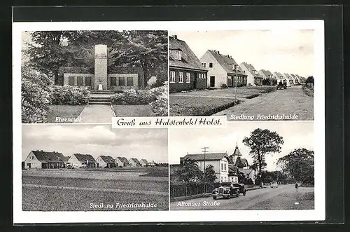 AK Halstenbek / Holstein, Altonaer Strasse, Ehrenmal, Siedlung Friedrichshulde