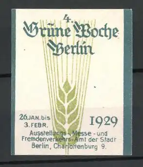 Reklamemarke Berlin, 4. Grüne Woche 1929, Getreideähre