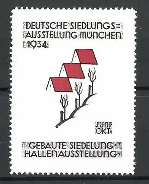 Reklamemarke München, Deutsche Siedlungs-Ausstellung 1934, Messelogo Häuser & Bäume