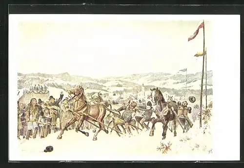 Künstler-AK Alois Greil: Gasselfahren mit Pferdeschlitten