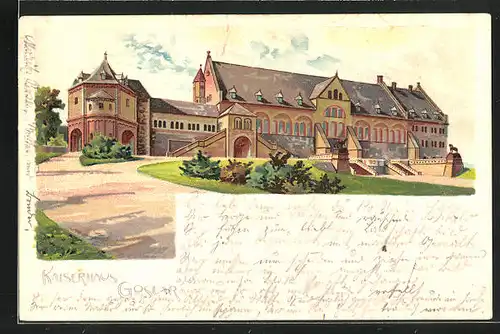 Lithographie Goslar, Blick zum Kaiserhaus