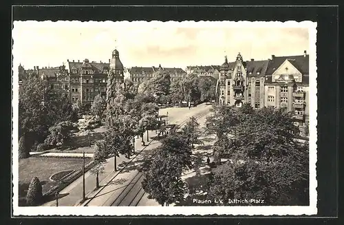 AK Plauen i. V., Dittrich-Platz aus der Vogelschau