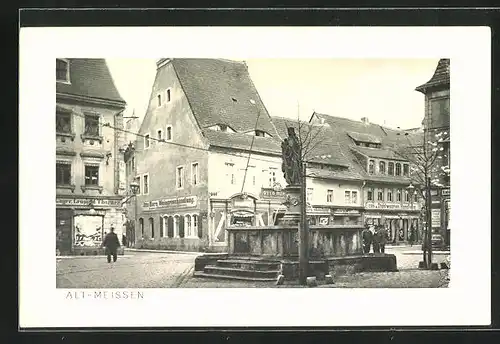 AK Meissen, Heinrichsplatz mit Brunnen