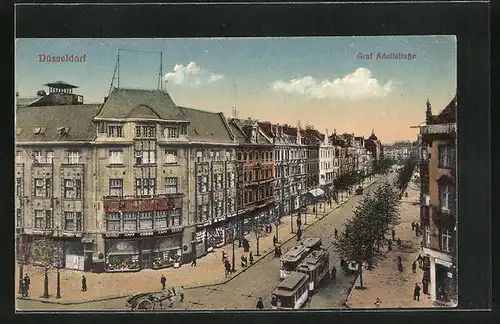 AK Düsseldorf, Strassenbahn in der Graf Adolfstrasse