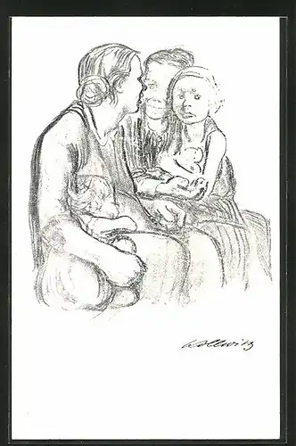 Künstler-AK Käthe Kollwitz: Familienportrait mit Kindern