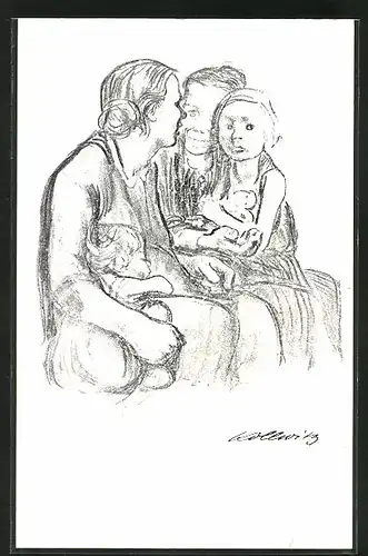 Künstler-AK Käthe Kollwitz: Familienportrait mit Kindern