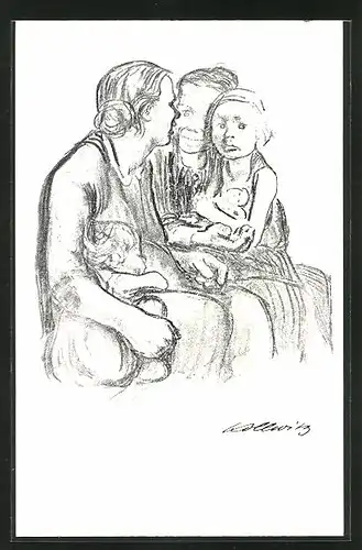 Künstler-AK Käthe Kollwitz: Familienportrait mit Kindern