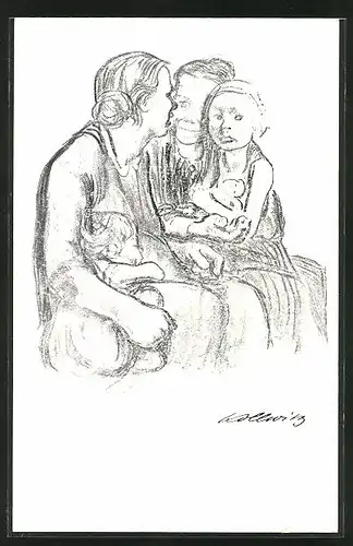 Künstler-AK Käthe Kollwitz: Familienportrait mit Kindern