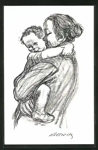 Künstler-AK Käthe Kollwitz: Mutter trägt ihren Sohn auf dem Arm