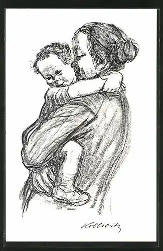 Künstler-AK Käthe Kollwitz: Mutter trägt ihren Sohn auf dem Arm