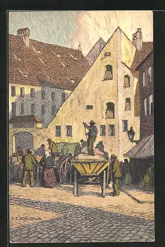 Künstler-AK Ernst E. Schlatter: am Markttag auf dem Kartoffelmarkt