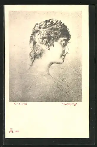 Künstler-AK sign. F. von Lenbach: Studienkopf, schöne Frau im Portrait