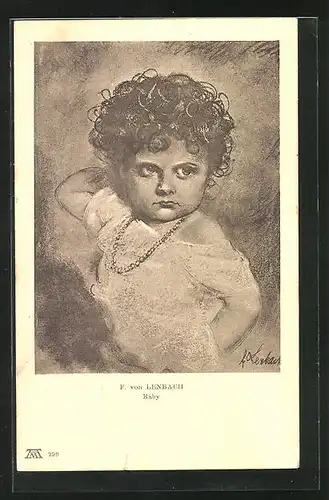 Künstler-AK sign. F. von Lenbach: Portrait eines kleinen Mädchens