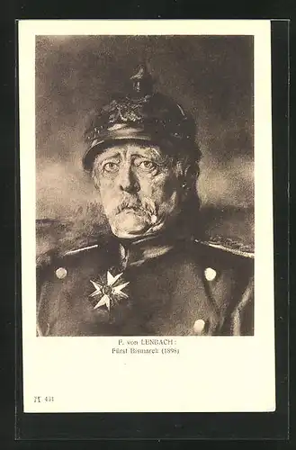 Künstler-AK sign. F. von Lenbach: Fürst Bismarck mit Pickelhaube in Uniform