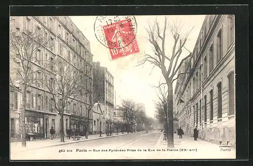 AK Paris, Rue des Pyrénées prise de la Rue de la Plaine