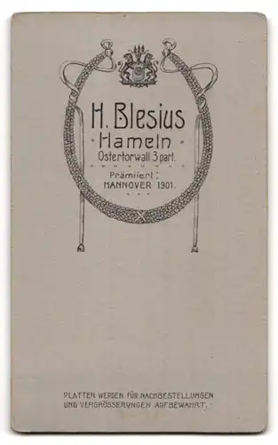 Fotografie H. Blesius, Hameln, Ostertorwall 3, Portrait junge Dame in weisser Bluse auf Stuhl sitzend