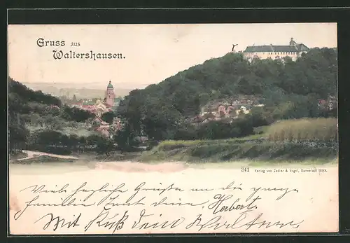 AK Waltershausen, Blick auf den Ort mit Schloss Tenneberg