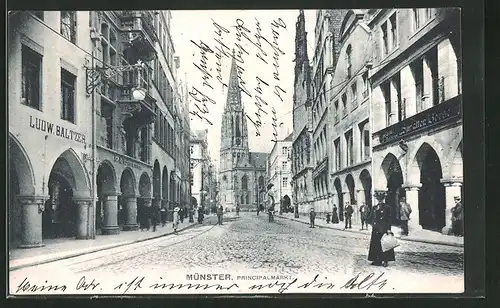 AK Münster, Passanten auf dem Principalmarkt