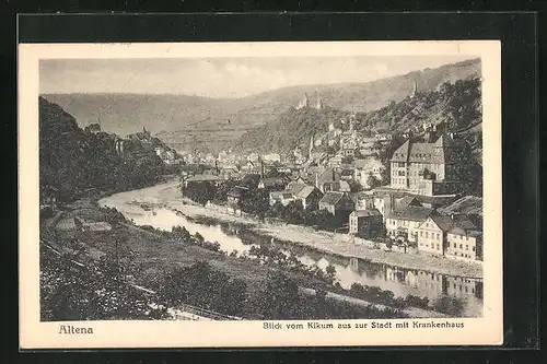 AK Altena, Blick vom Kikum aus zur Stadt mit Krankenhaus