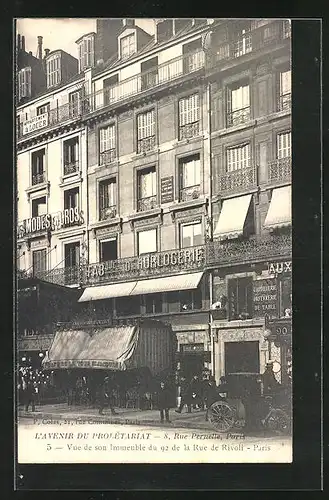 AK Paris, L`Avenir du Prolétariat, 8, Rue Pernelle, Vue de son Immeuble du 92 de la Rue de Rivoli