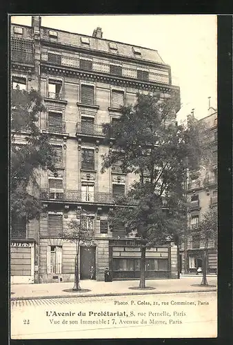 AK Paris, L`Avenir du Prolétariat, 8, Rue Pernelle, Vue de son Immeuble: 7, Avenue du Maine Paris