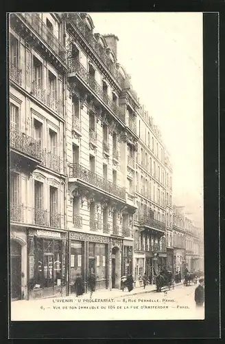 AK Paris, L`Avenir du Prolétariat, 8, Rue Pernelle, Vue de son Immeuble du 104 de la Rue d`Amsterdam