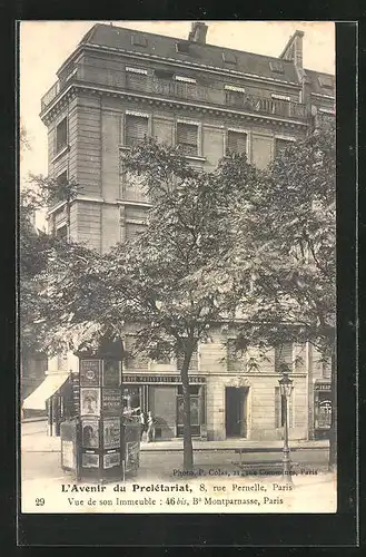 AK Paris, L`Avenir du Prolétariat, 8, Rue Pernelle, Vue de son Immeuble: 46 bis, Boulevard Montparnasse