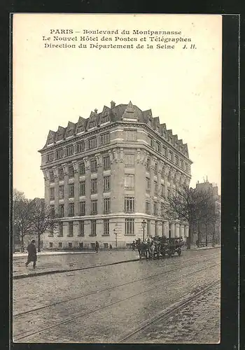 AK Paris, Boulevard du Montparnasse, Le Nouvel Hôtel des Postes et Télégraphes, Direction du Département de la Seine