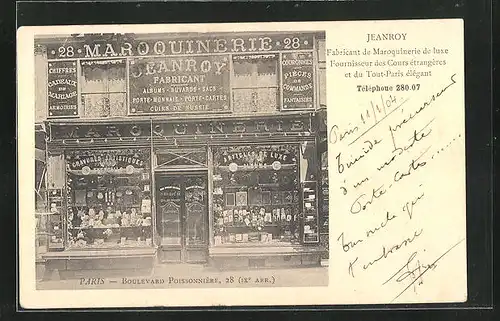 AK Paris, Jeanroy, Fabricant de Maroquinerie de luxe, Boulevard Poissonnière, 28