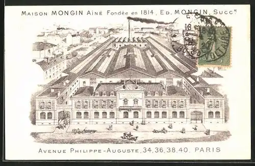 Künstler-AK Paris, Maison Mongin Aîné Fondée en 1814, Ed. Mongin Succr., Avenue Philippe-Auguste 34-36-38-40
