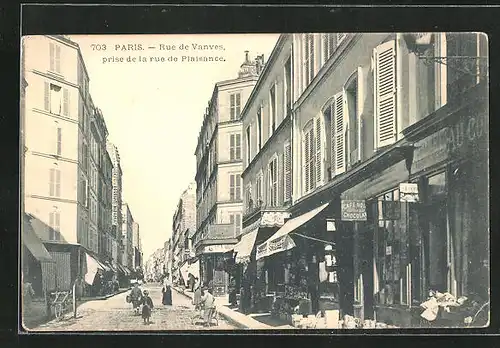 AK Paris, Rue de Vanves prise de la rue de Plaisance, Strassenpartie