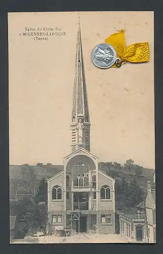 AK Migennes-Laroche, Eglise du Christ-Roi, Münze mit Schleife