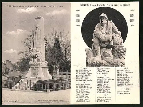 Klapp-AK Genlis, Monument aux Morts de la Guerre 1914-1918