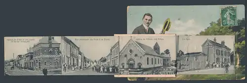 Leporello-AK Saint-Ouen, La Gare, Sortie de l`Ecole des Filles, Rue principale du Pont á la Poste