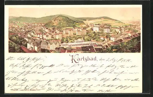 Lithographie Karlsbad, Gesamtansicht mit Kurbad