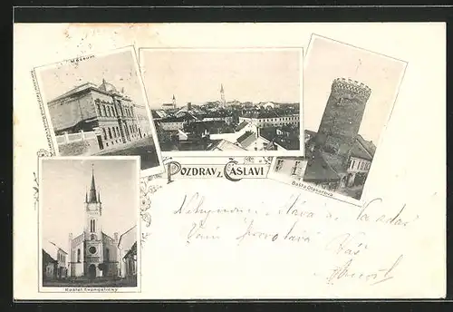 AK Tschaslau / Caslav, Museum, Basta Otakarova & Kostel Evangelicky