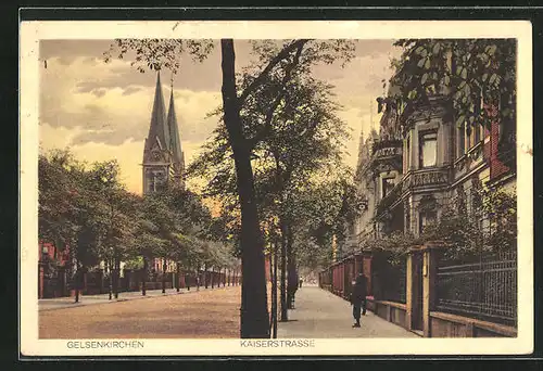 AK Gelsenkirchen, Kaiserstrasse mit Blick zur Kirche