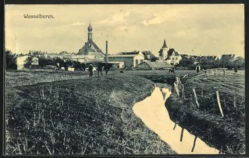 AK Wesselburen, Ortsansicht mit Kirche