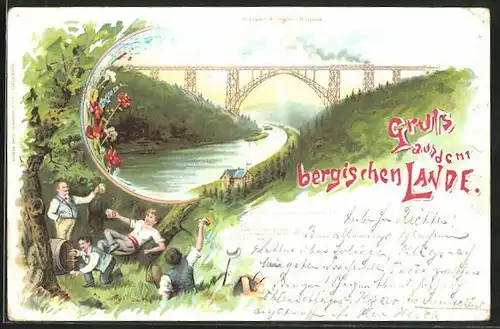 Lithographie Müngsten, Kaiser-Wilhelm-Brücke