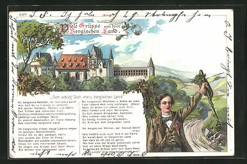 Lithographie Solingen, Blick zum Schloss