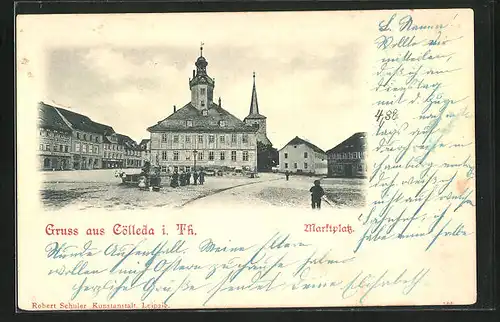 AK Cölleda i. Th., Blick auf den Marktplatz mit Kirche