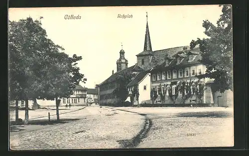 AK Cölleda, Rossplatz mit Häusern und Kirche